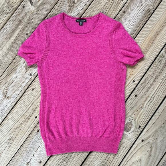 Saks Fifth Avenue Women's Bright Pink Short Sleeve Cashmere Sweater Size M - Picture 1 of 7